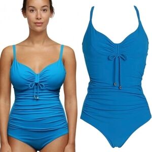 New Chantelle Chantelle "Inspire" Underwired Wrap-Around Blue Swimsuit NWT  34 C